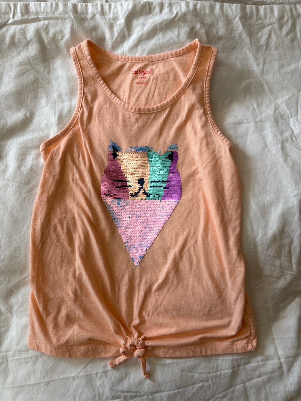 Cat & Jack Peach Tank Top with Multicolor Sequin Cat